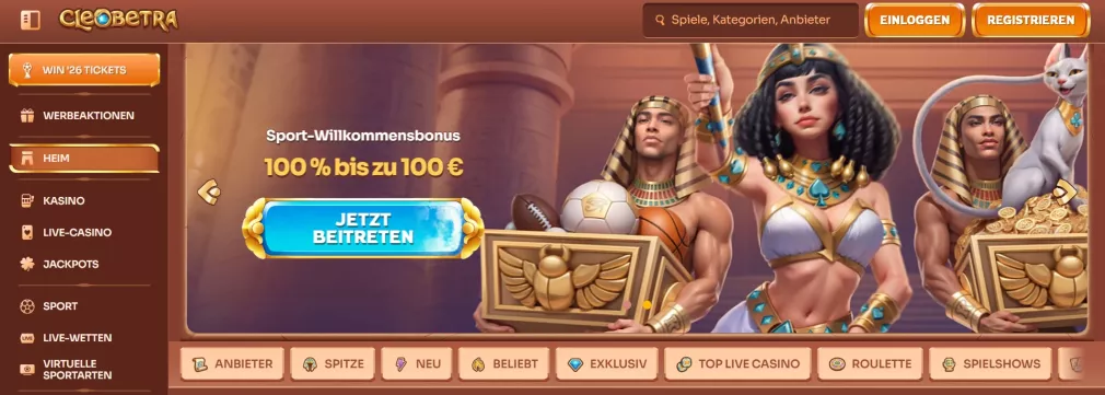 Cleobetra Casino Willkommensbonus 1000€ und Freispiele